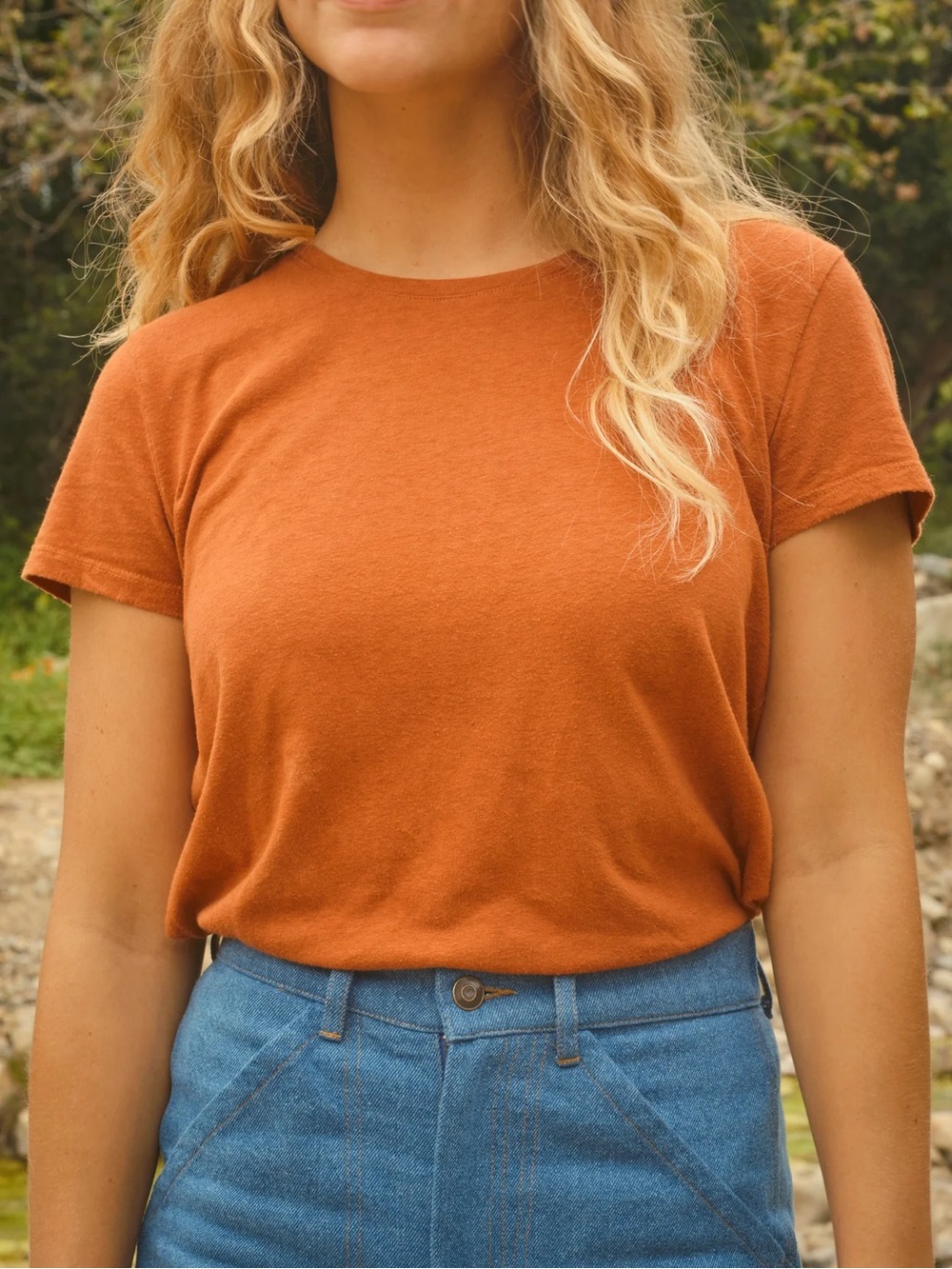 NWT Mollusk Hemp Cotton Essential Tee Shirt Small Womens Cognac Orange Surf Shop